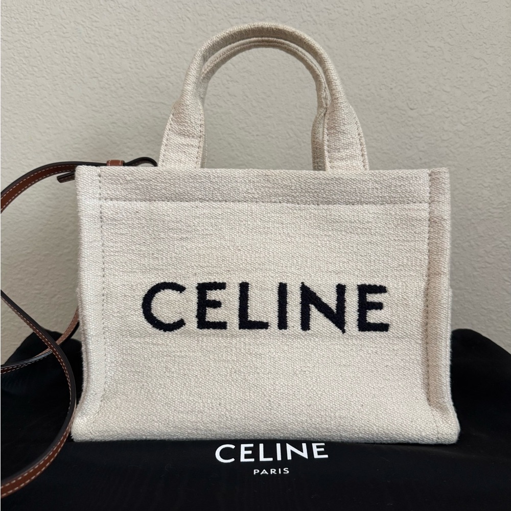NEW CELINE Cabas Thais Canvas & Calfskin Leather Tote - Picture 7 of 7